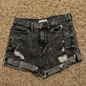 washed black jean shorts
